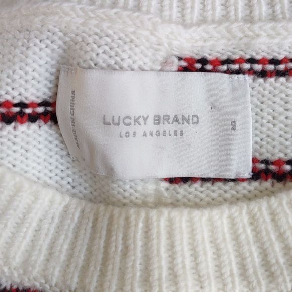 Lucky Brand White Knit Textured Stripe Crew Neck Sweater‎ Sz S - Picture 8 of 11
